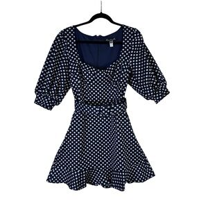HUTCH Anthropologie Jenessa Floral Navy Mini Dress Belted Puff Sleeve Cottage 8